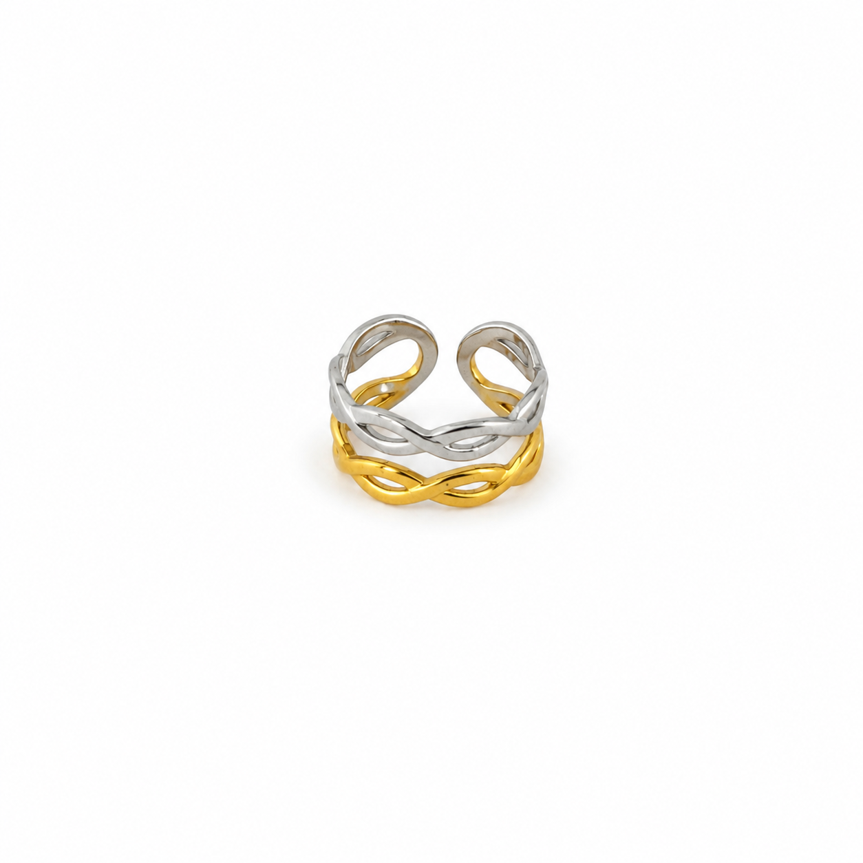 Twist Silver And Gold Ring (Adjustable Size)