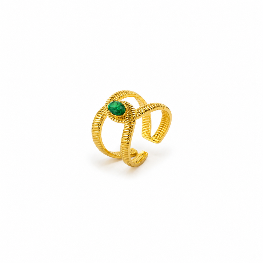 Green Stone Gold Ring (Adjustable Size)