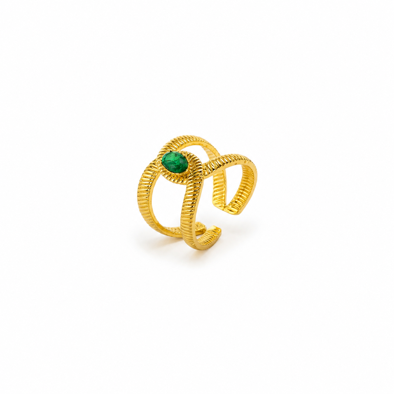 Green Stone Gold Ring (Adjustable Size)