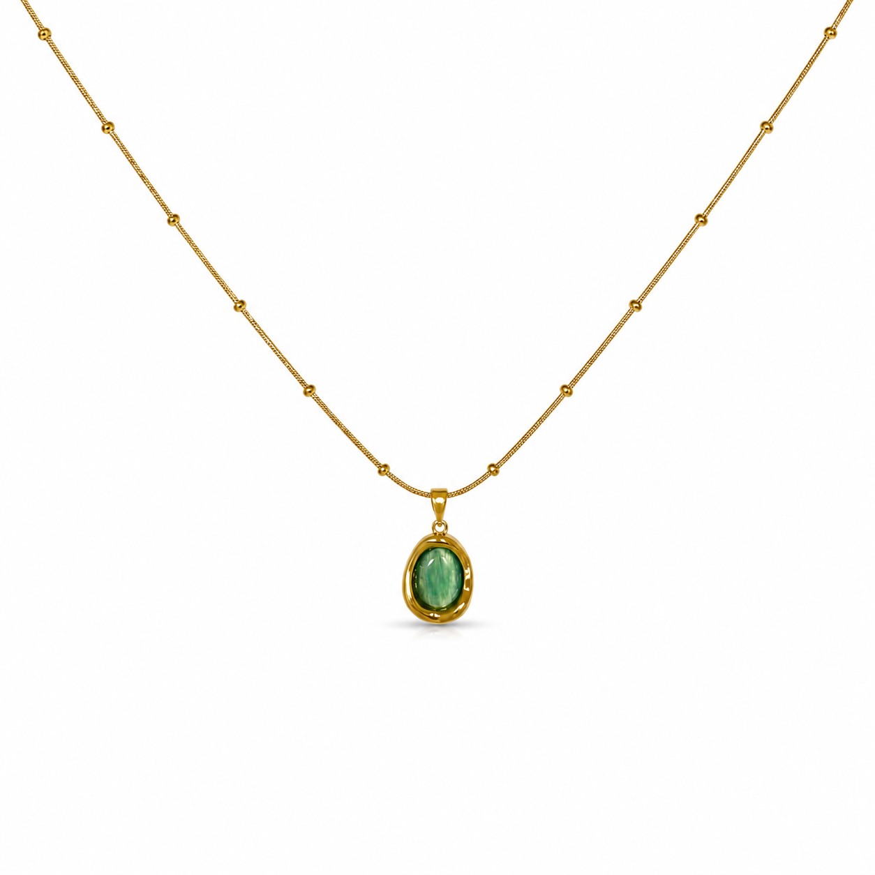 Green Bezel Gold Necklace