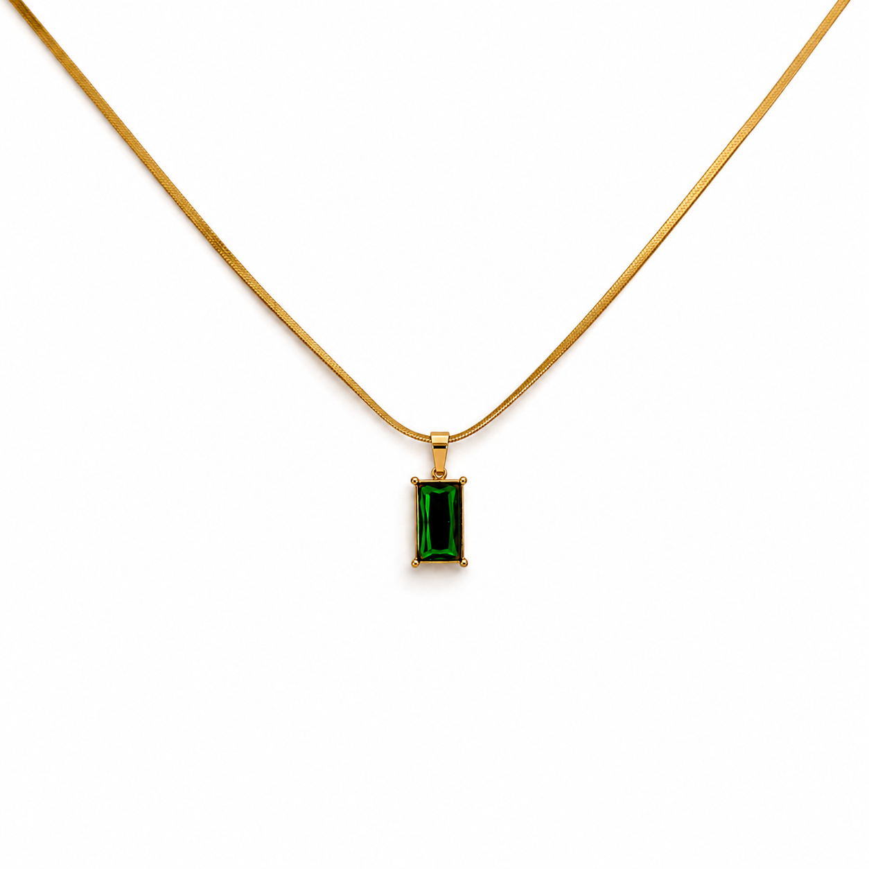 Green Stone Snake Chain Gold Necklace