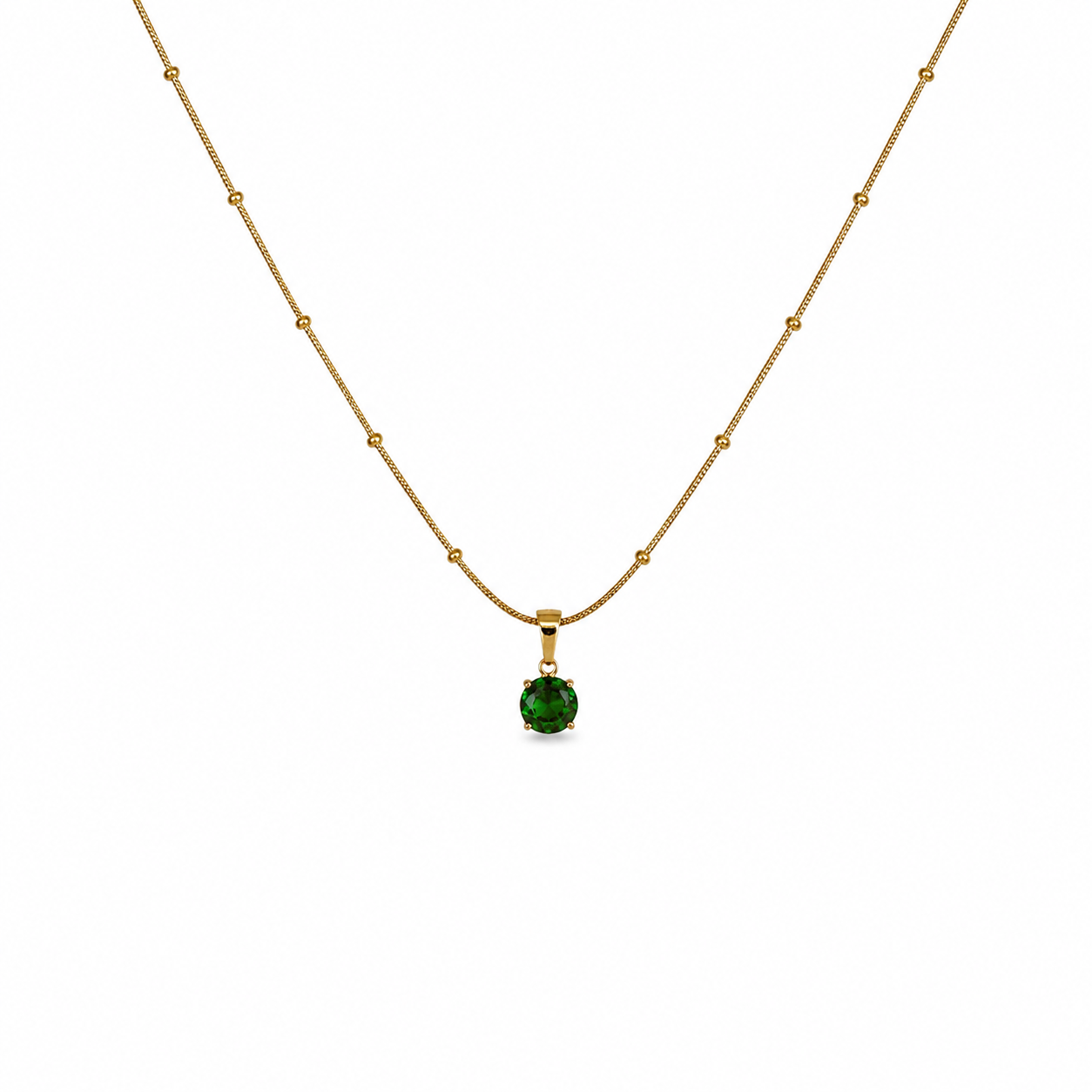 Round Green Stone Gold Necklace