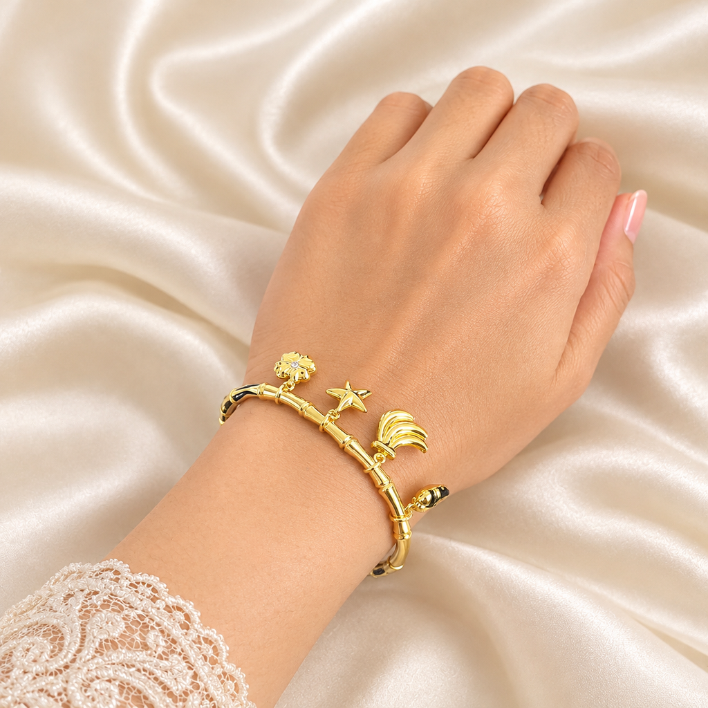 Bamboo & Bliss Charm Bangle Bracelet
