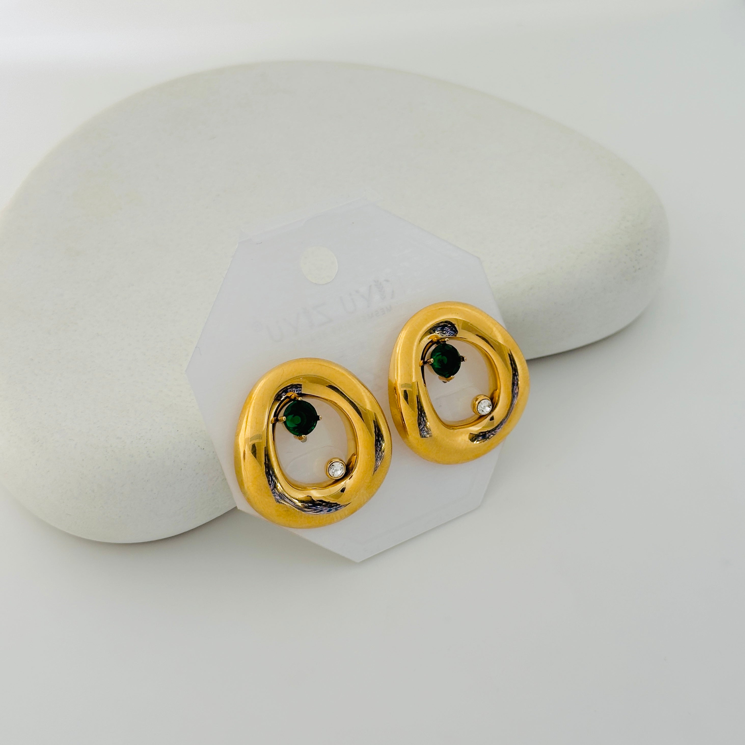 Green Ema Gold Earrings