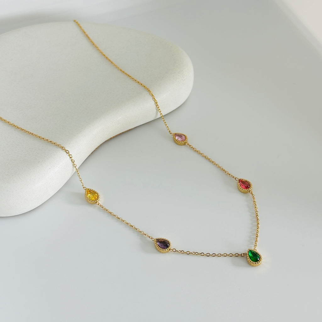 Flora Multi Stones Gold Necklace