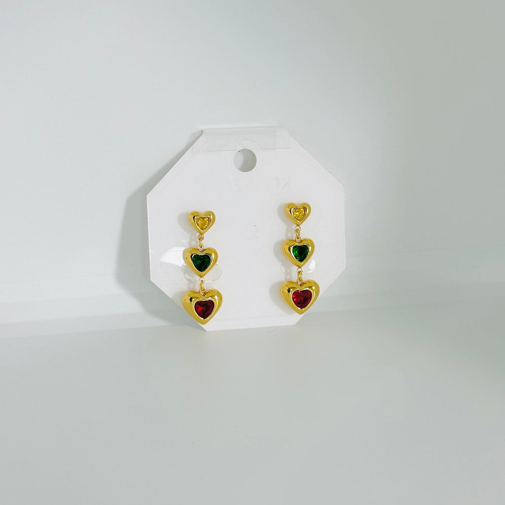 Multi Hearts Gold Earrings