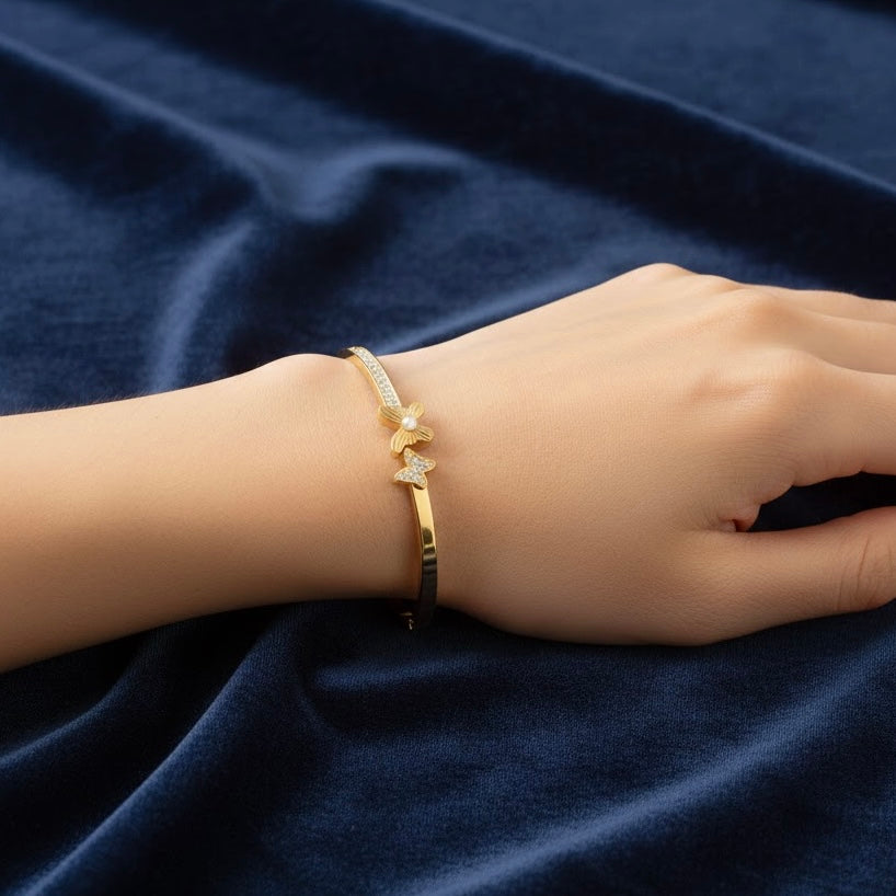 Butterfly stones gold bangle bracelets