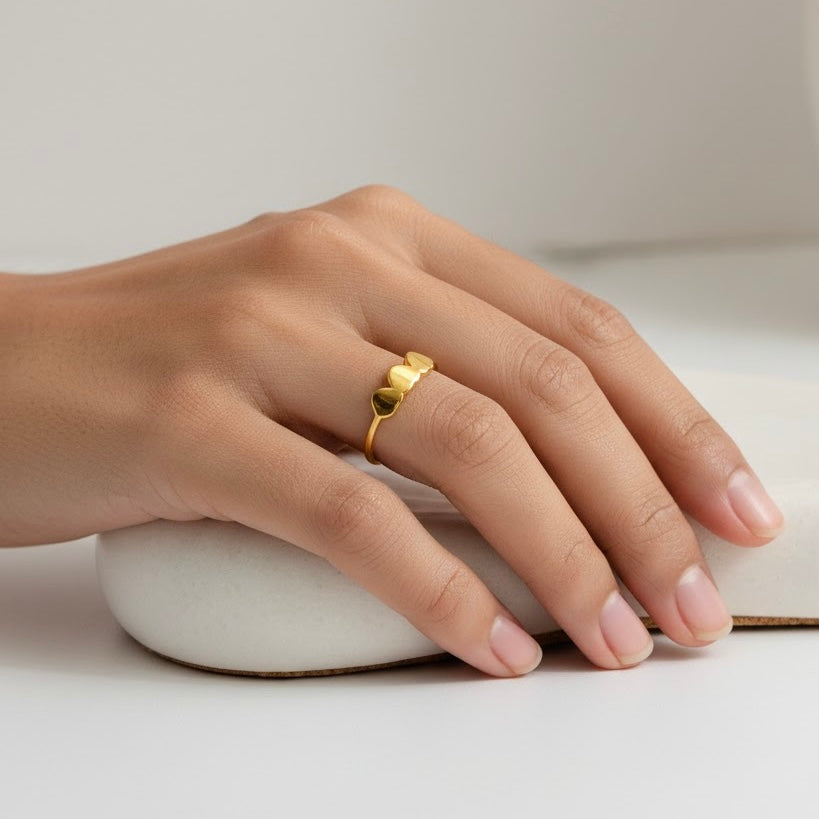 Tri Heart Gold Ring