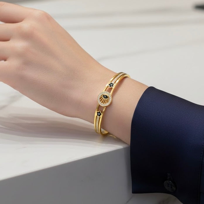 Evil Eyes Gold Bangle Bracelet (Free Size)