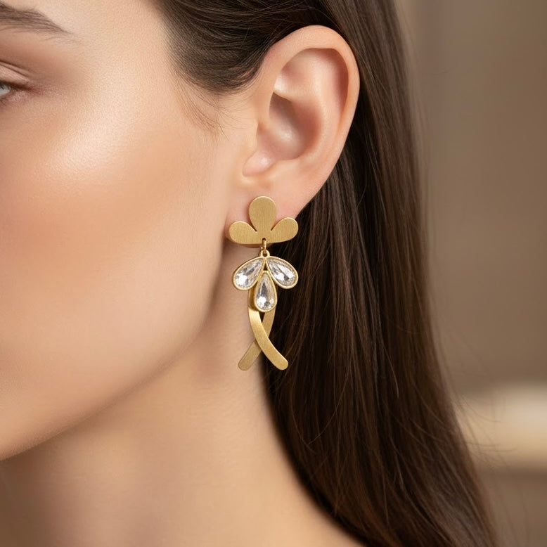 Daisy Cross Gold Earrings