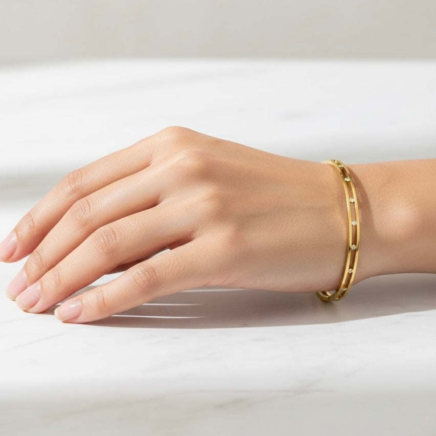 Linnea Stones Gold Bangle Bracelet (Free Size)