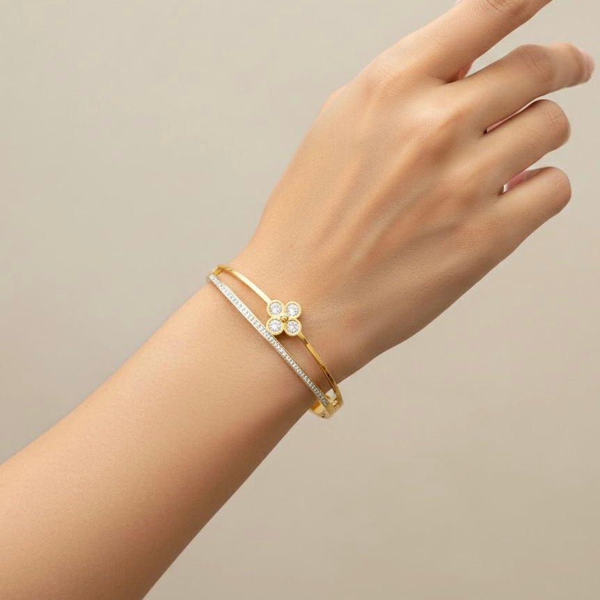 Liya Stones Gold Bangle Bracelet (Free Size)