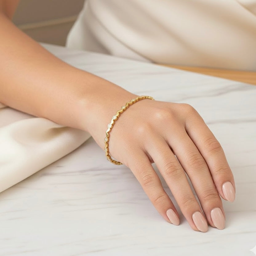 Seren Stones Gold Bangle Bracelet (Free Size)