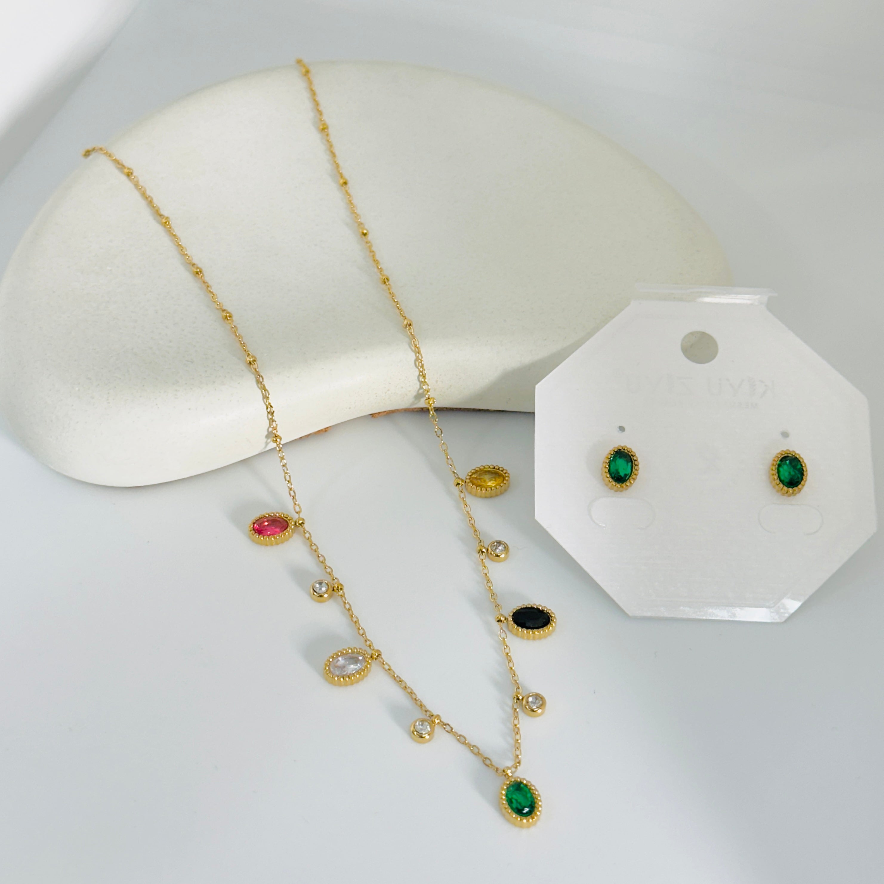 Clara Multi Stones Falls Gold Necklace