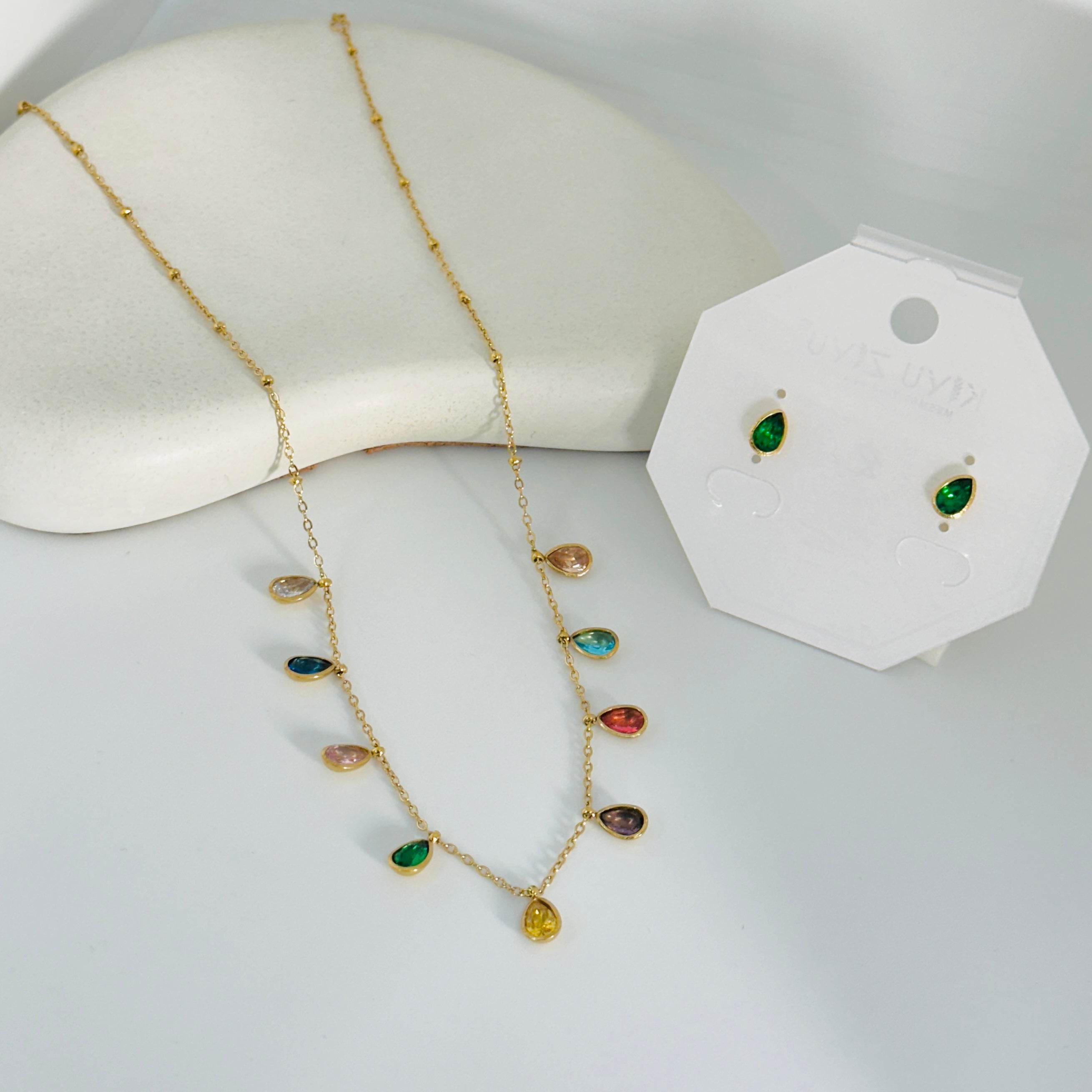 Lucia Multi Stones Falls Gold Necklace