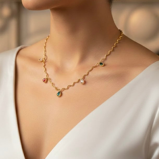 Iris Multi Stones Gold Necklace
