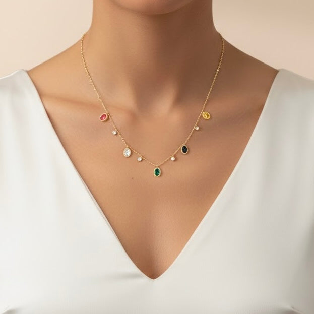 Clara Multi Stones Falls Gold Necklace