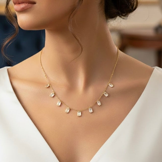 Sage White stones Falls Gold Necklace