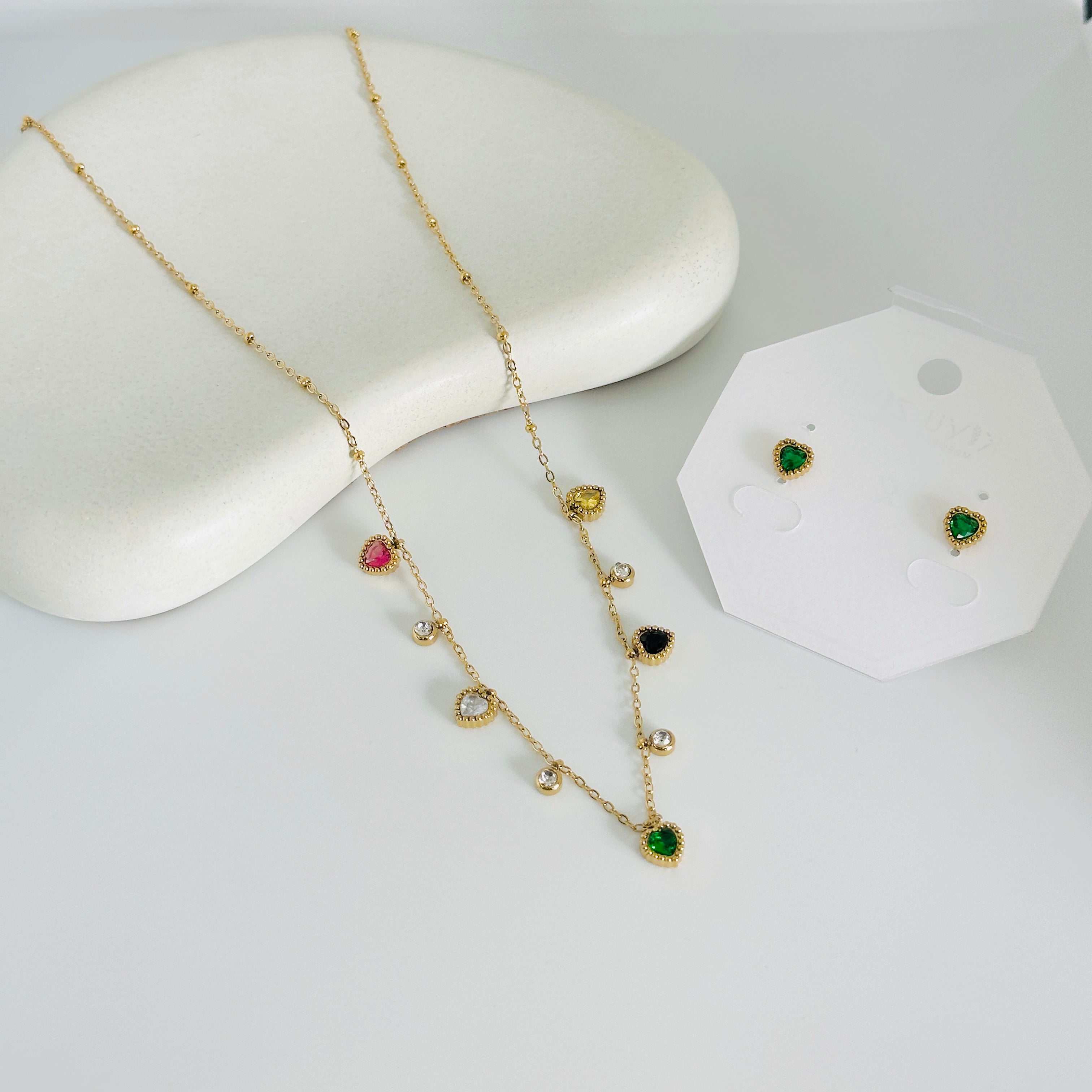 mila Multi Stones Falls Gold Necklace
