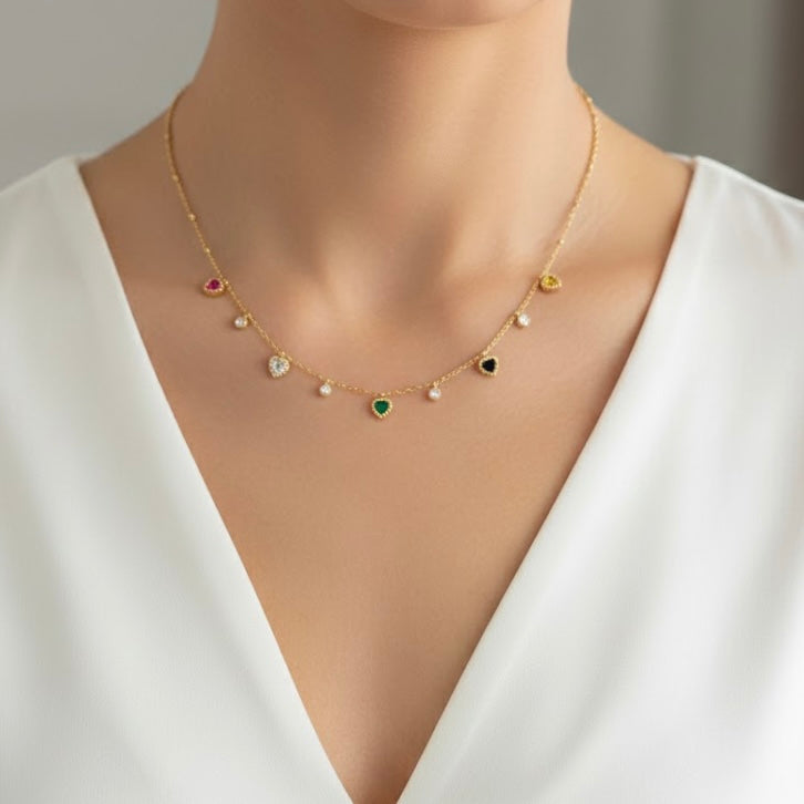 mila Multi Stones Falls Gold Necklace