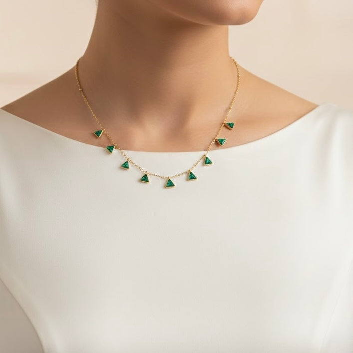 Rumi green Stones Falls Gold Necklace