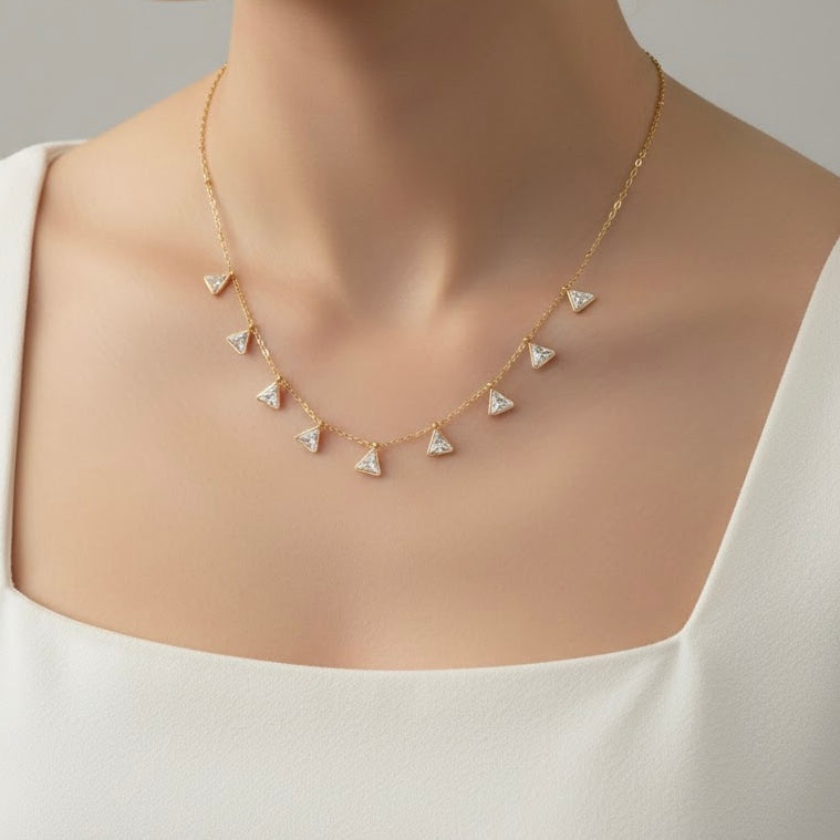 Cleo white Stones Falls Gold Necklace