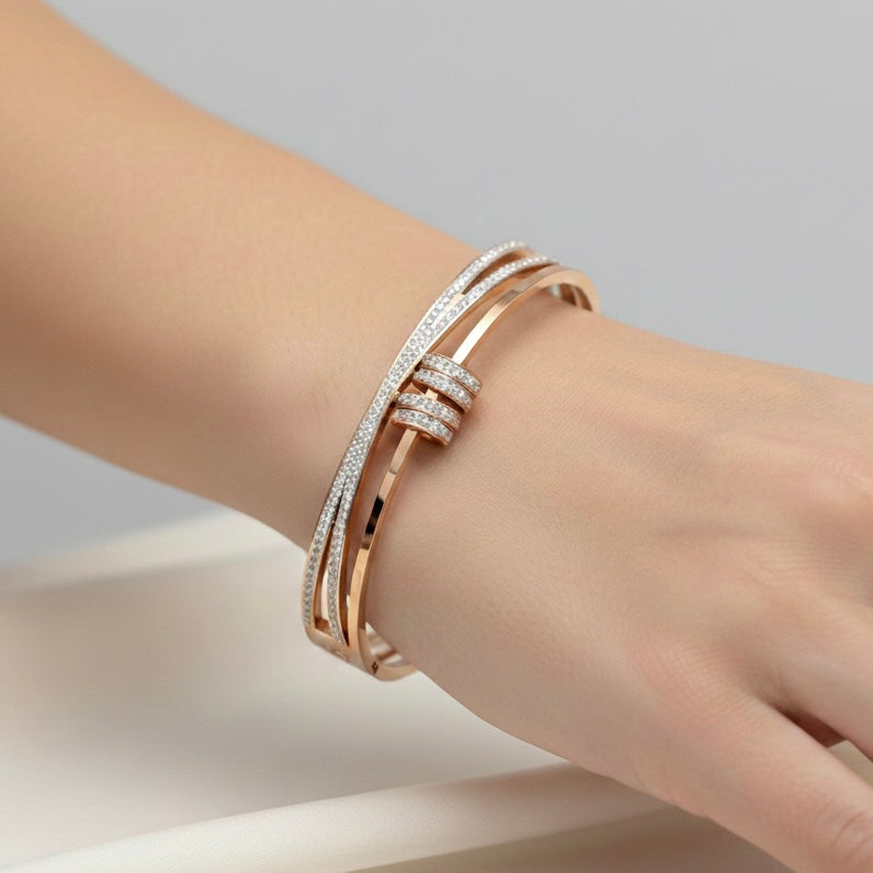 Beau Stones Rose Gold Bangle Bracelet (Free Size)