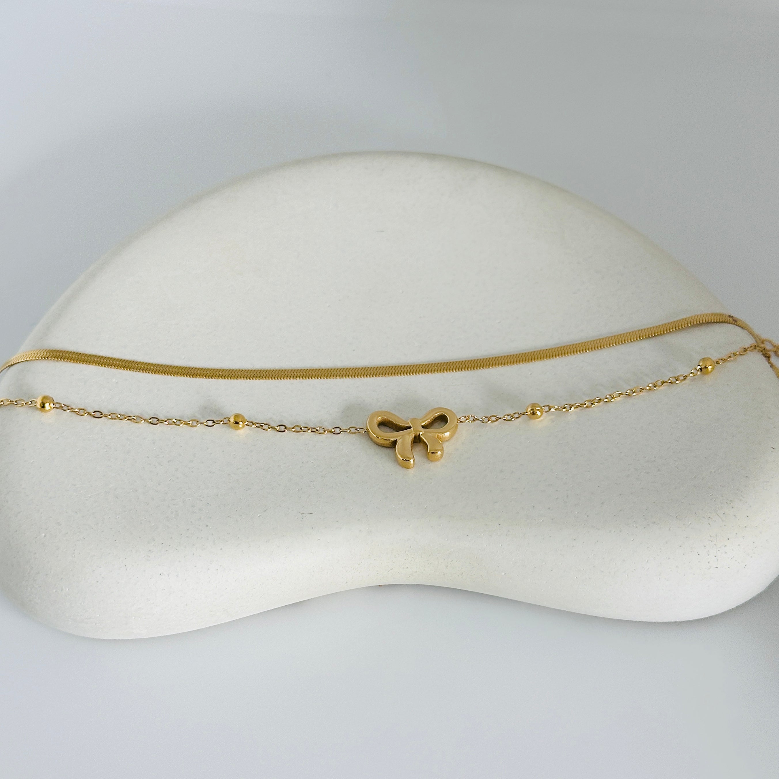 Bow Snake Layered Anklet (Pair)