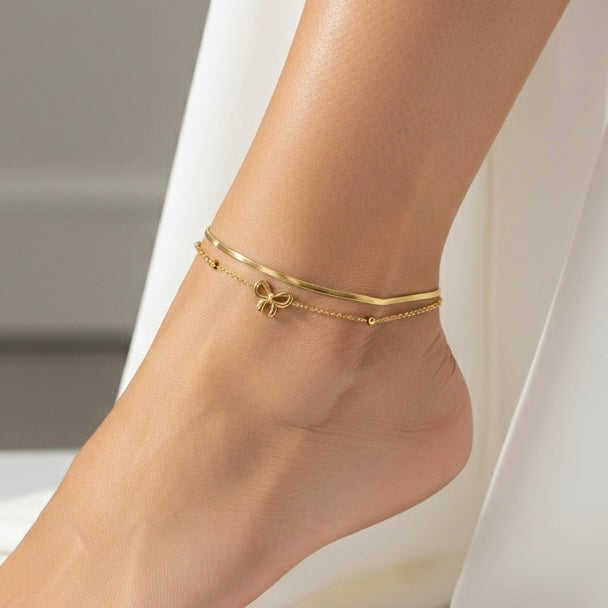 Bow Snake Layered Anklet (Pair)