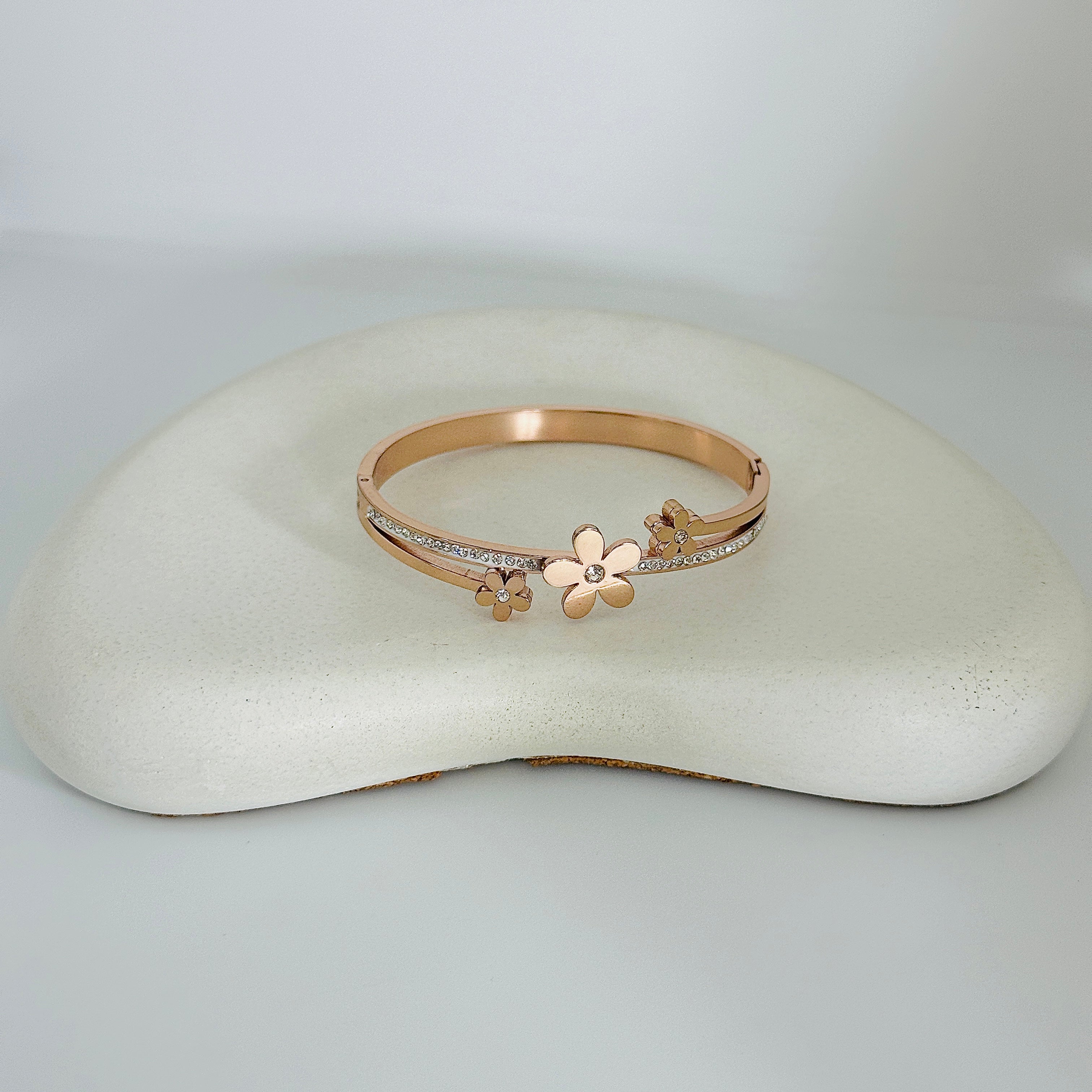 Nina Stones Rose Gold Bangle Bracelet (Free Size)