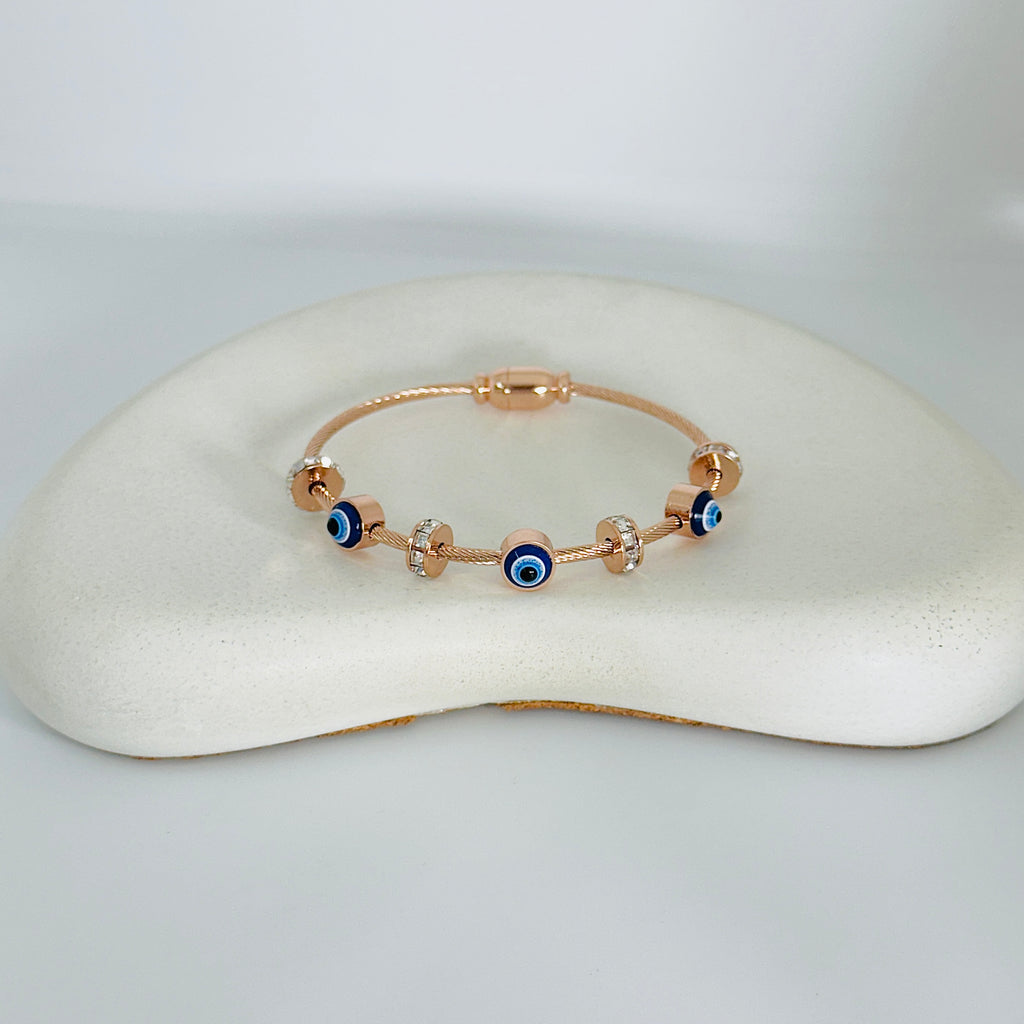 Evil Eye Rose Gold Bangle Bracelet (Free Size)