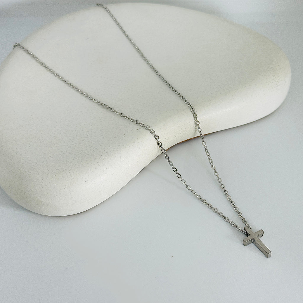 Unisex Cross Silver Necklace