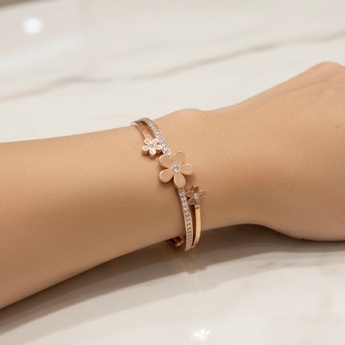 Nina Stones Rose Gold Bangle Bracelet (Free Size)