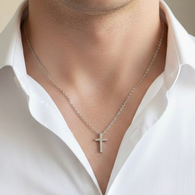 Unisex Cross Silver Necklace