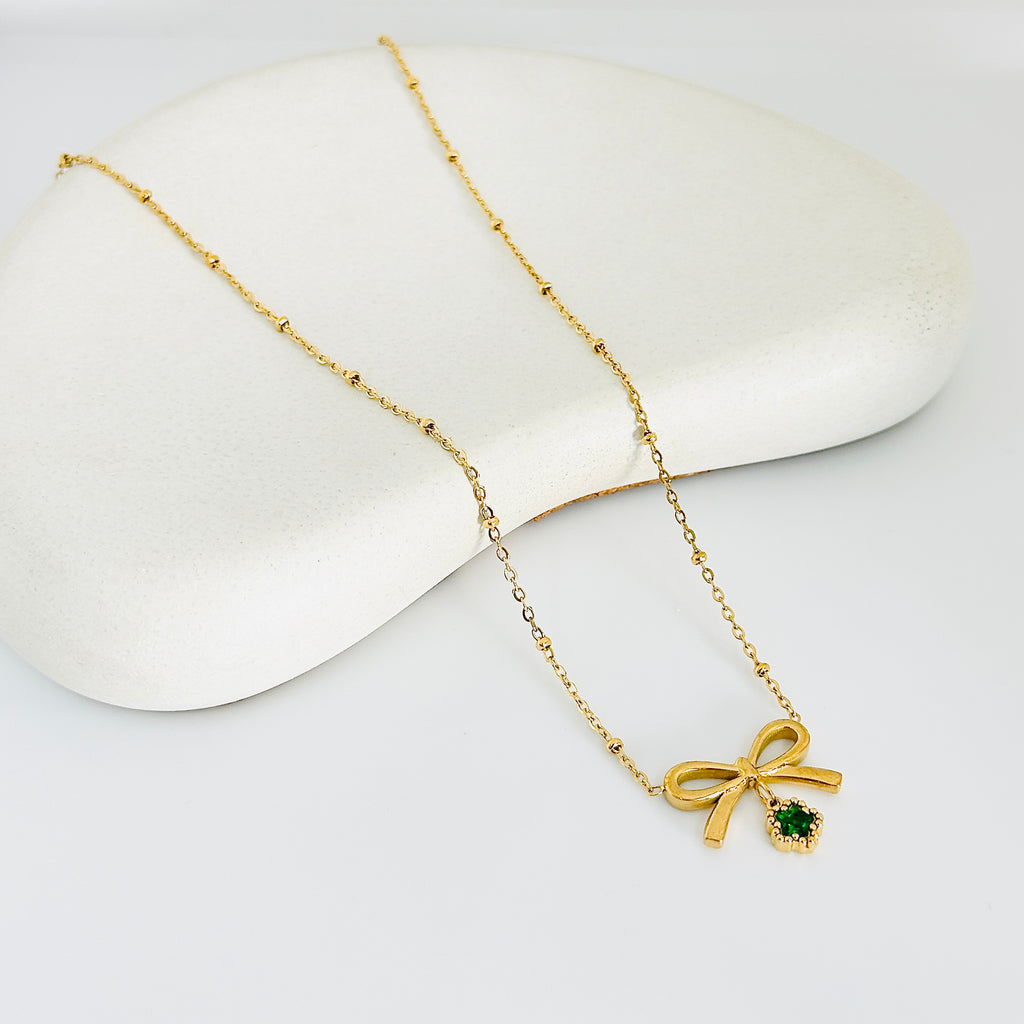 Bow Stone Gold Necklace