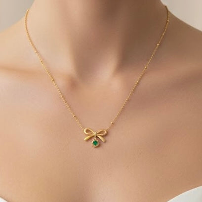 Bow Stone Gold Necklace