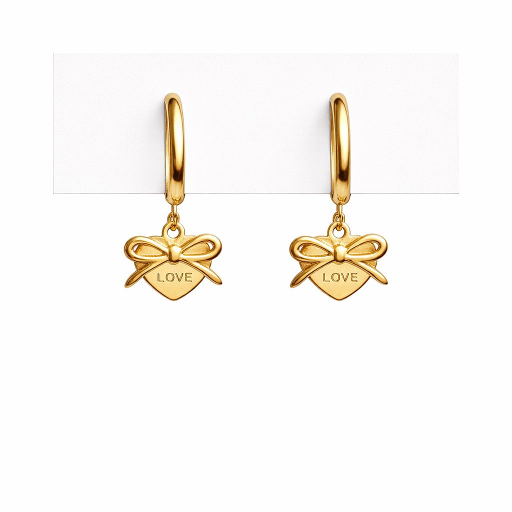 Bow Heart Gold Earrings