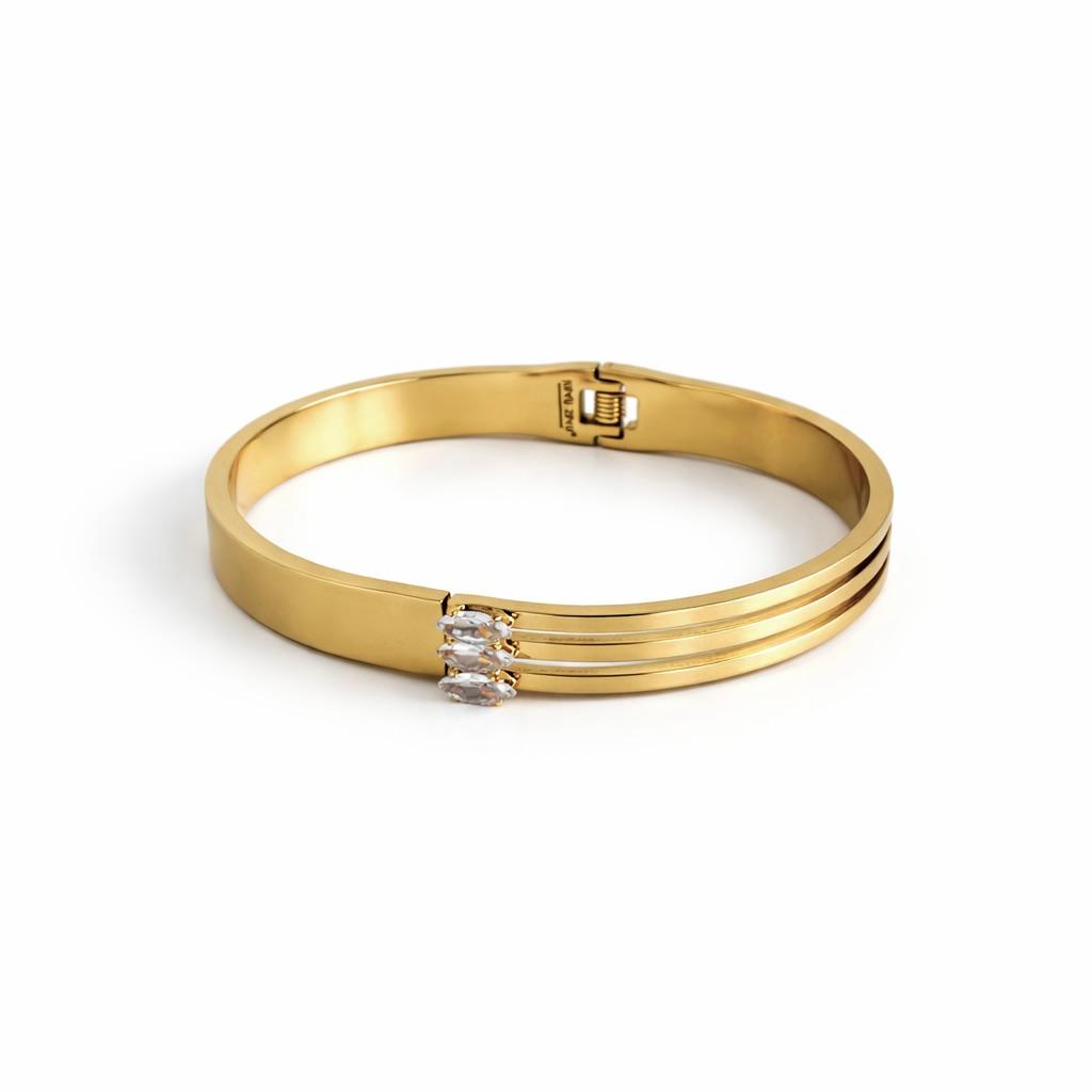 Triple Stone Gold Bangle Bracelet