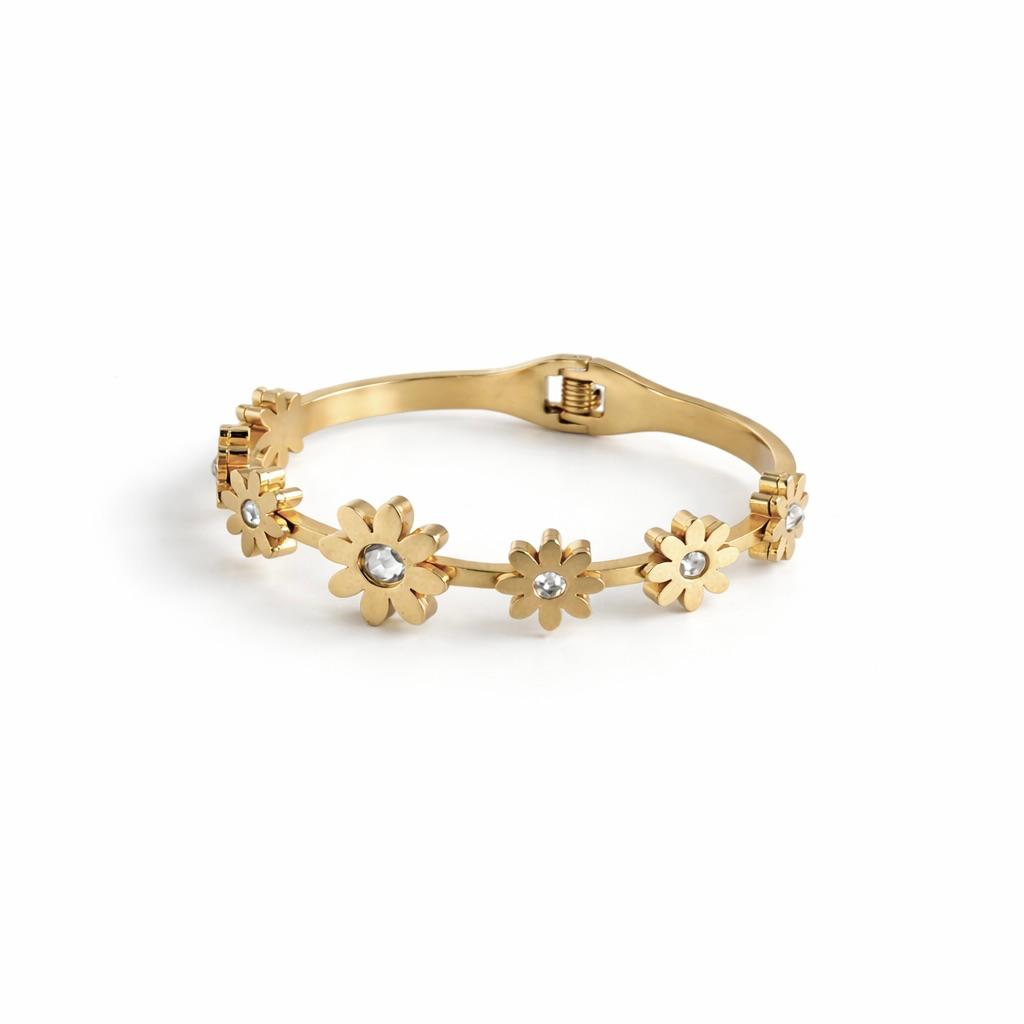 Flower Gold Bangle Bracelet (Free Size)