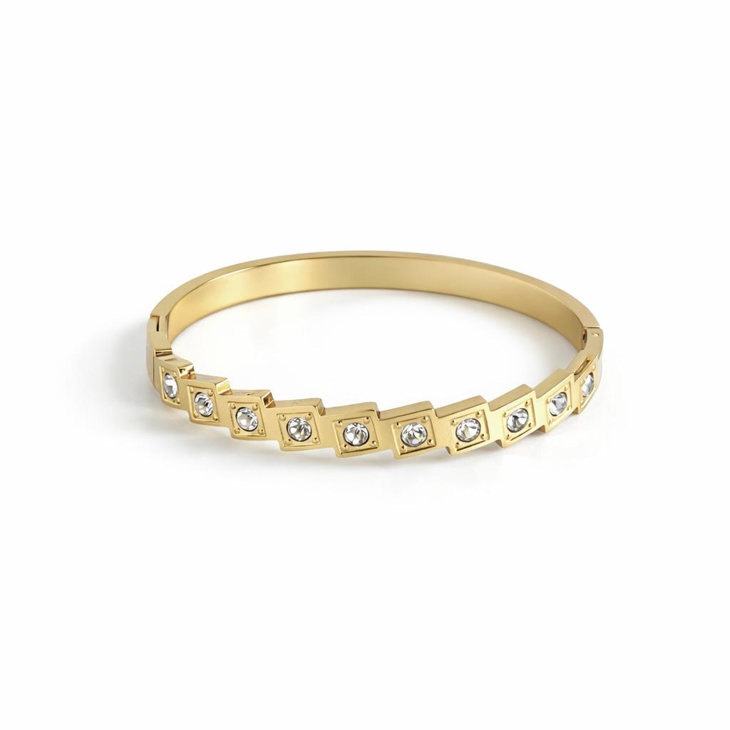 Square Stone Gold Bangle Bracelet (Free Size)