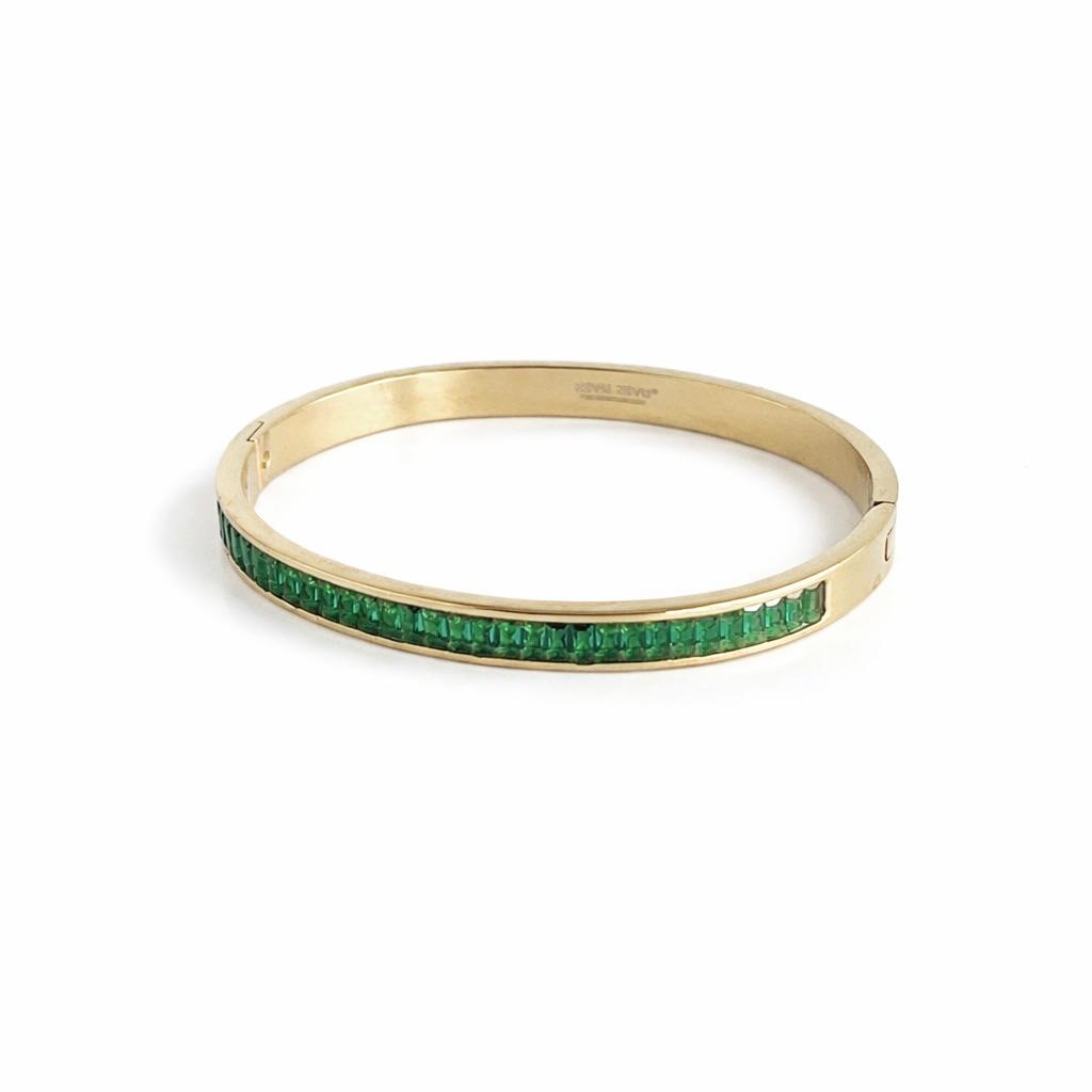 Green Stone Gold Bangle Bracelet (Free Size)