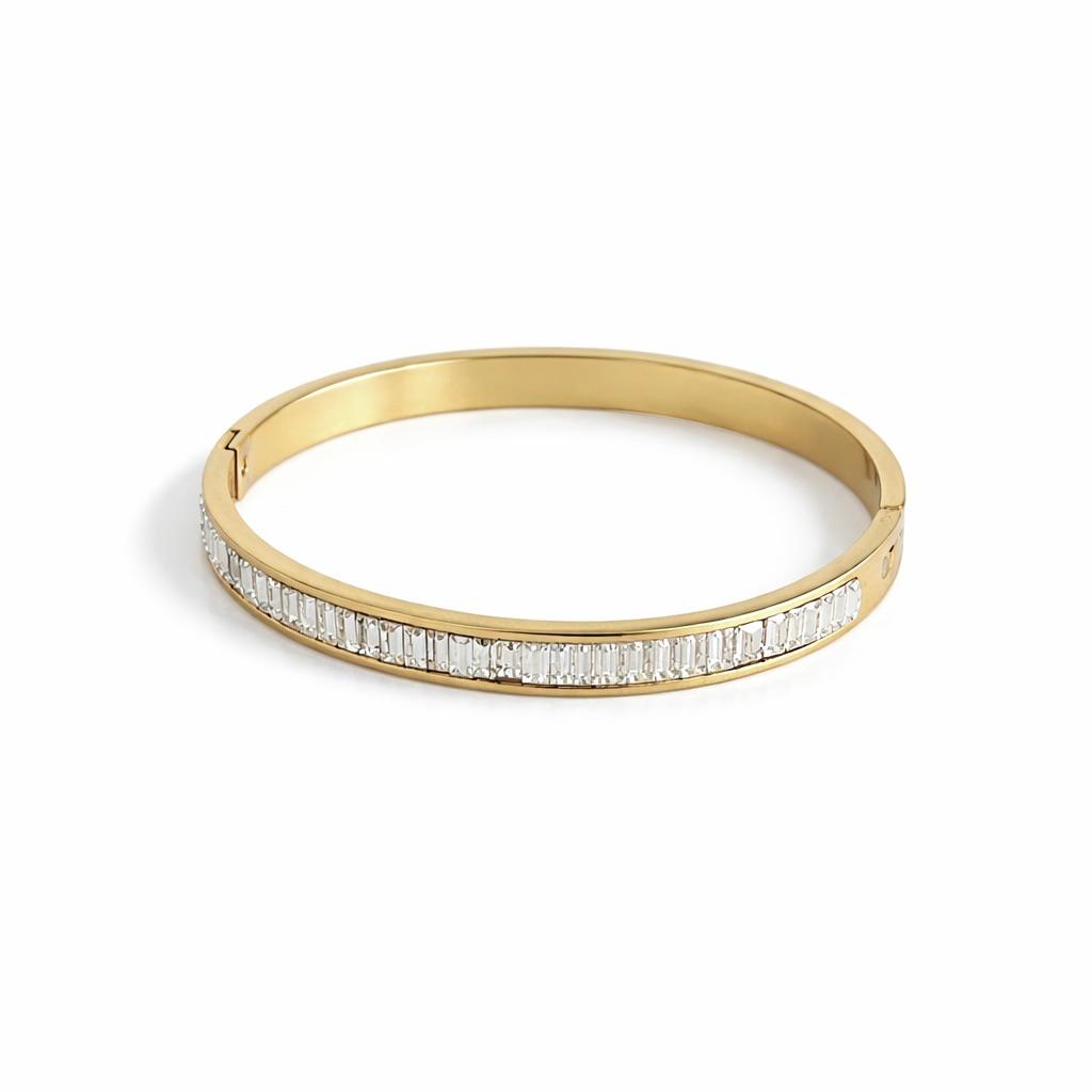 White Stone Gold Bangle Bracelet (Free Size)