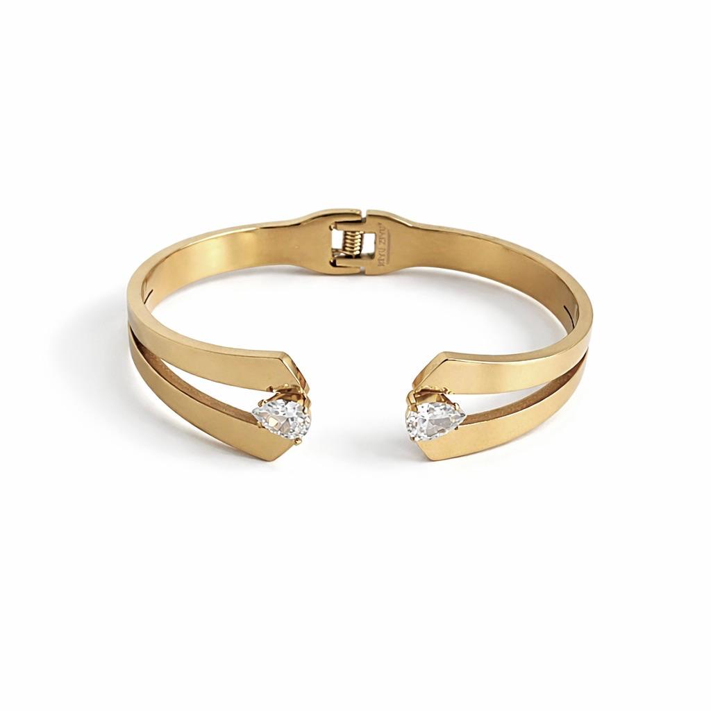 Double Stone Gold Bangle Bracelet (Free Size)