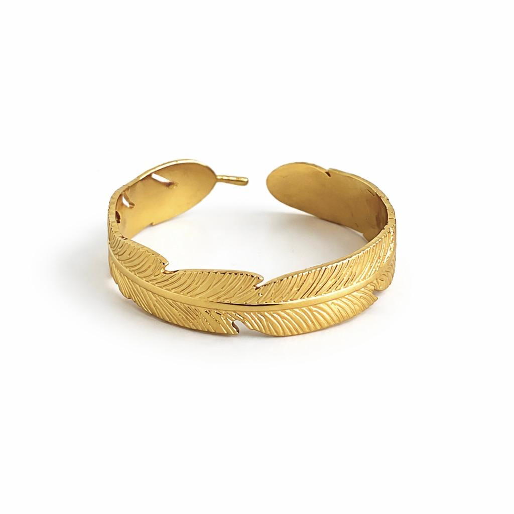 Feather Gold Bangle Bracelet (Adjustable Size)