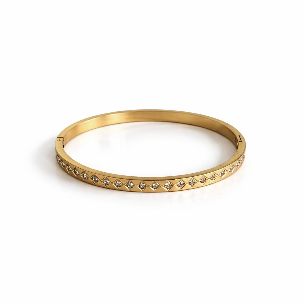 Tiny Stone Gold Bangle Bracelet (Free Size)