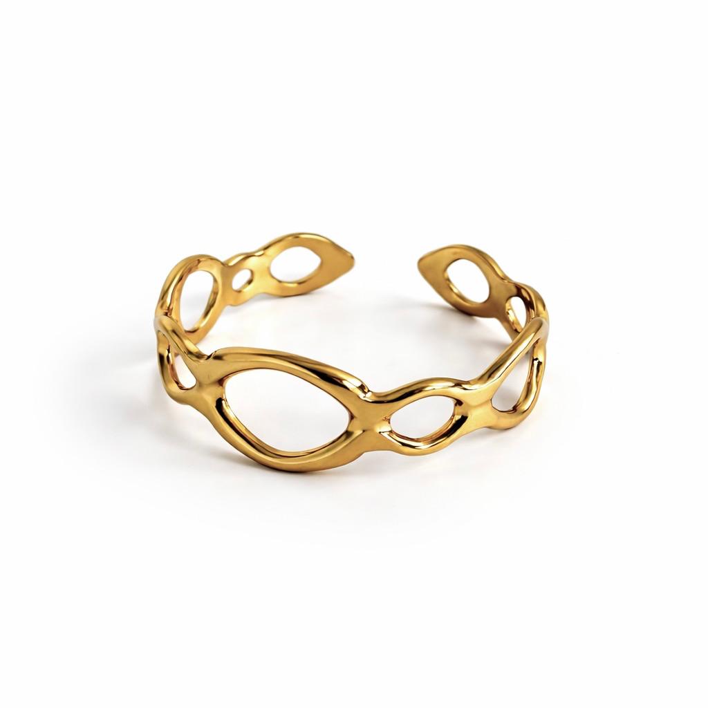 Round Link Gold Bangle Bracelet (Adjustable Size)