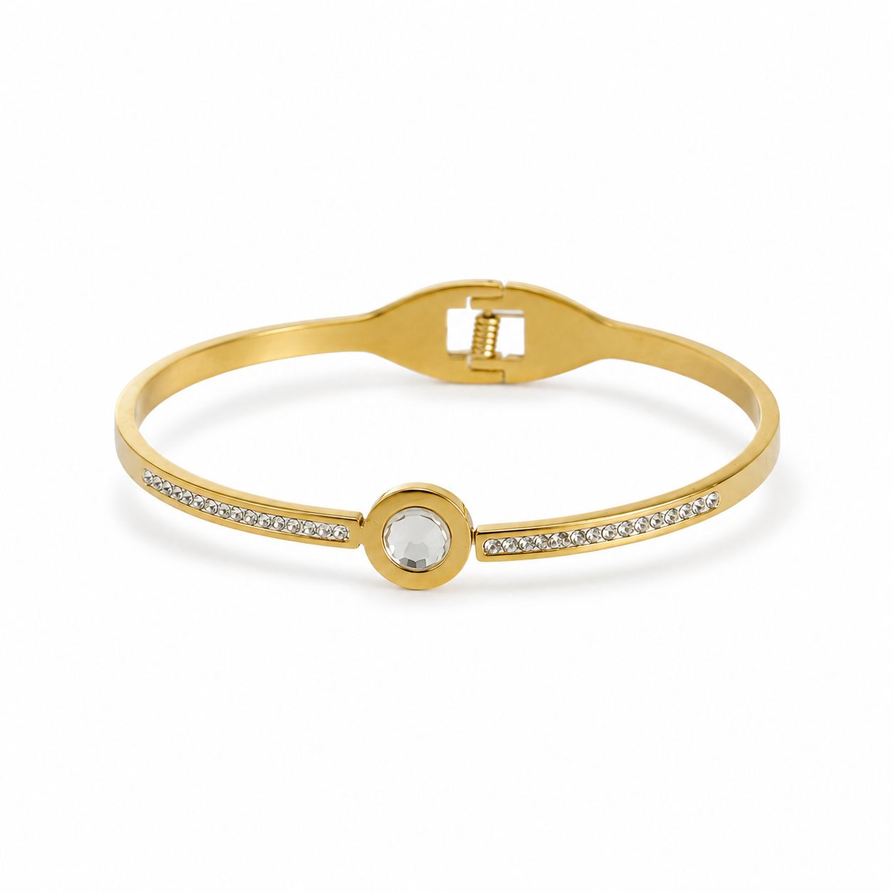 Stone Line Gold Bangle Bracelet