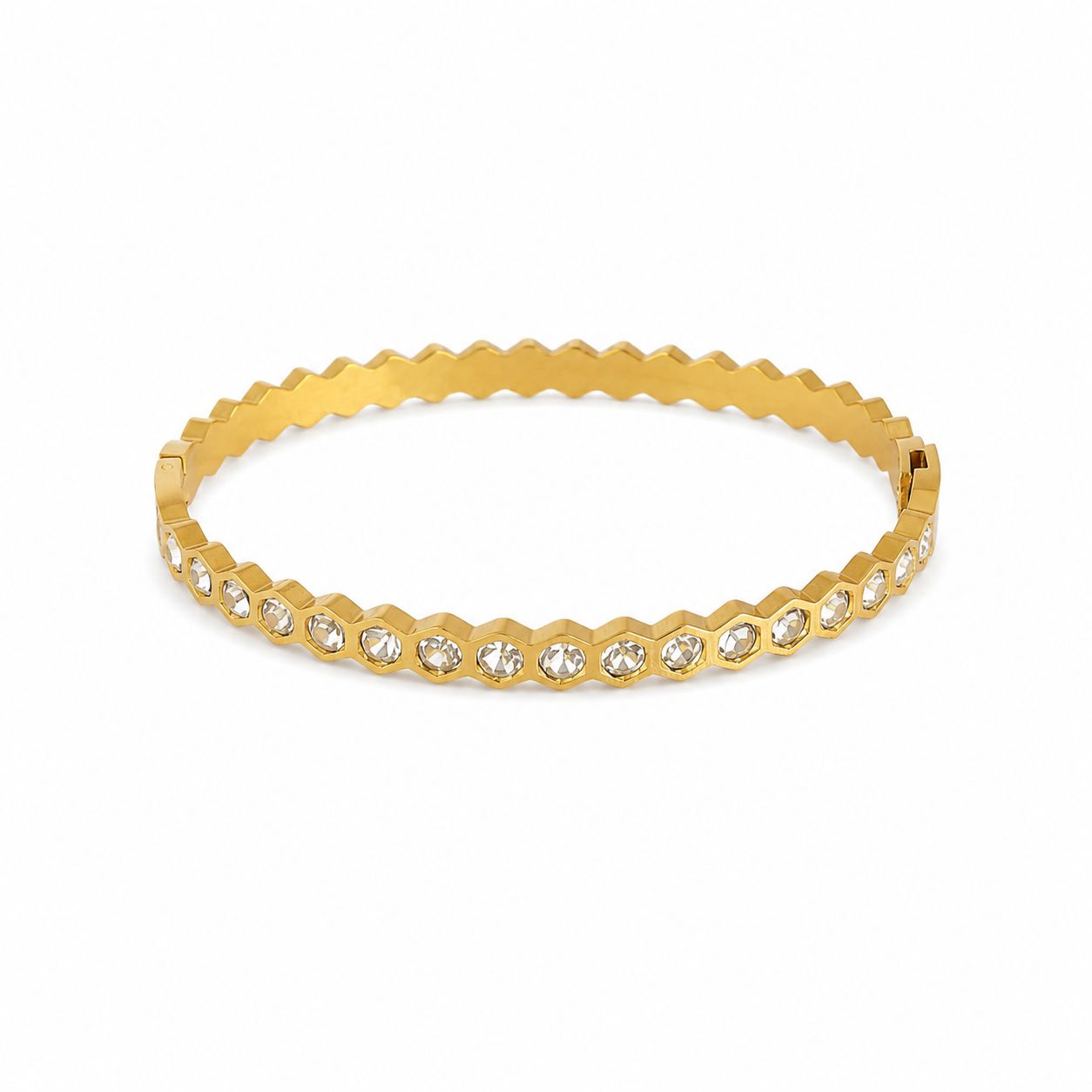 Hexa Stone Gold Thin Wrist Bangle Bracelet