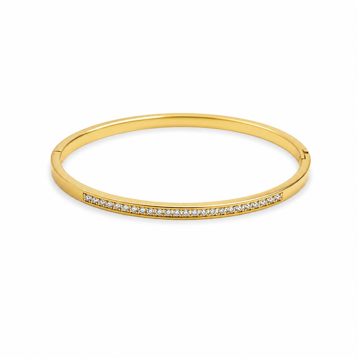 Single Line Stone Gold Bangle Bracelet