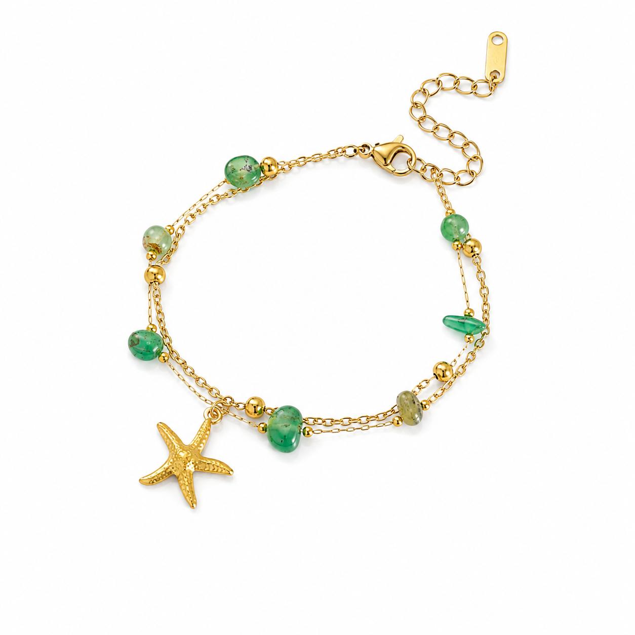 Starfish Green Layered Gold Bangle Bracelet